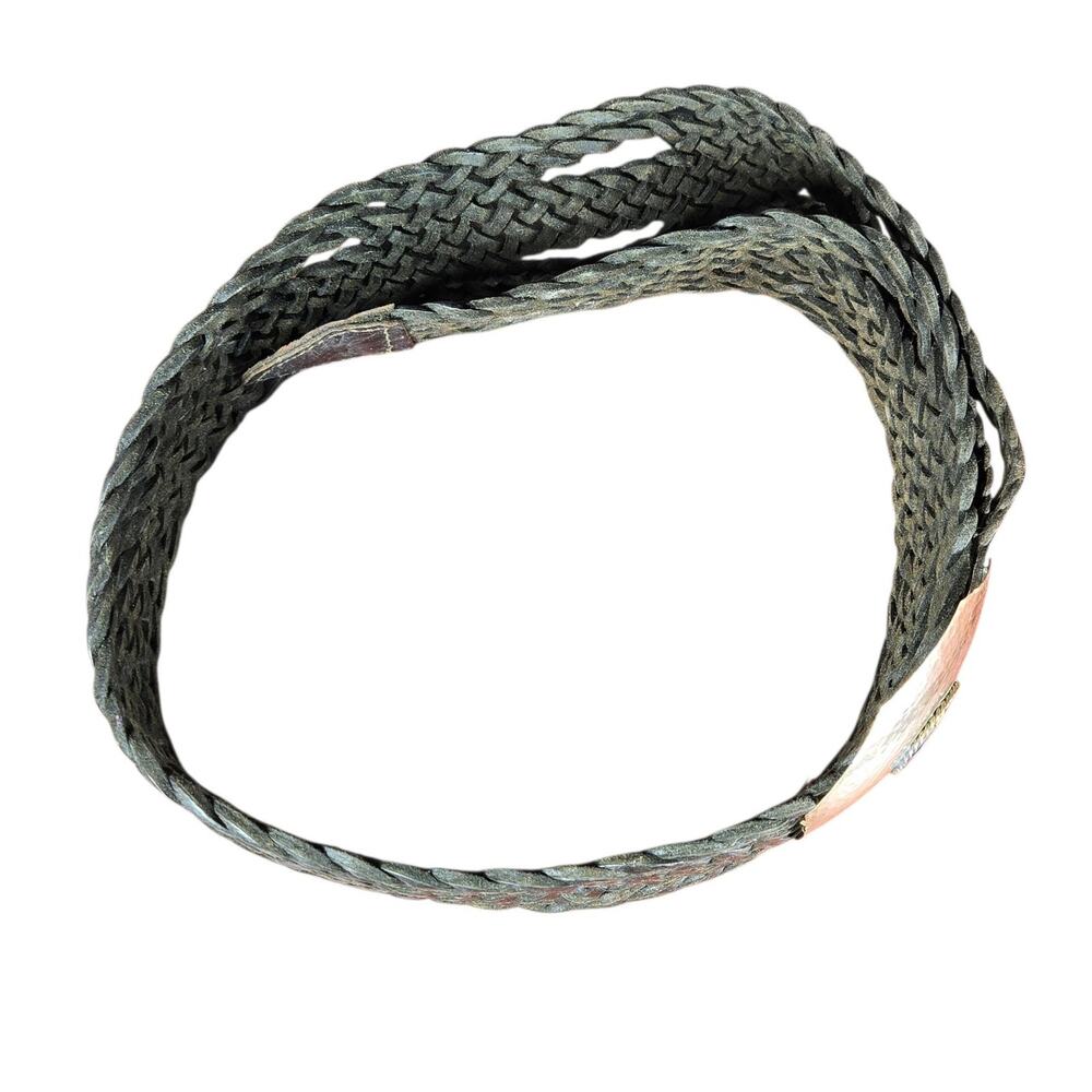 Womens Wide Braided Leather Belt Brown Western Boho Hammered Mixed Metal Buckle - Picture 8 of 10